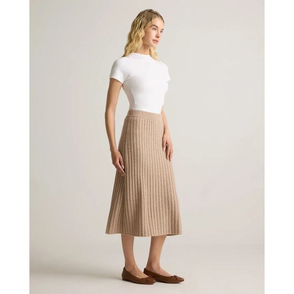Quince Mongolian Cashmere Midi Skirt Oatmeal Size S NWT Luxury Old Money Classic - Picture 4 of 11